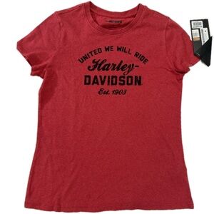 Harley Davidson Womens Medium Red Graphic Tee United We Will Ride